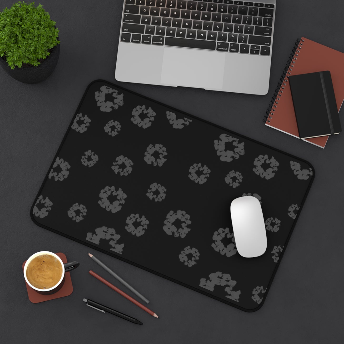 Charcoal Flower Print Desk Mat