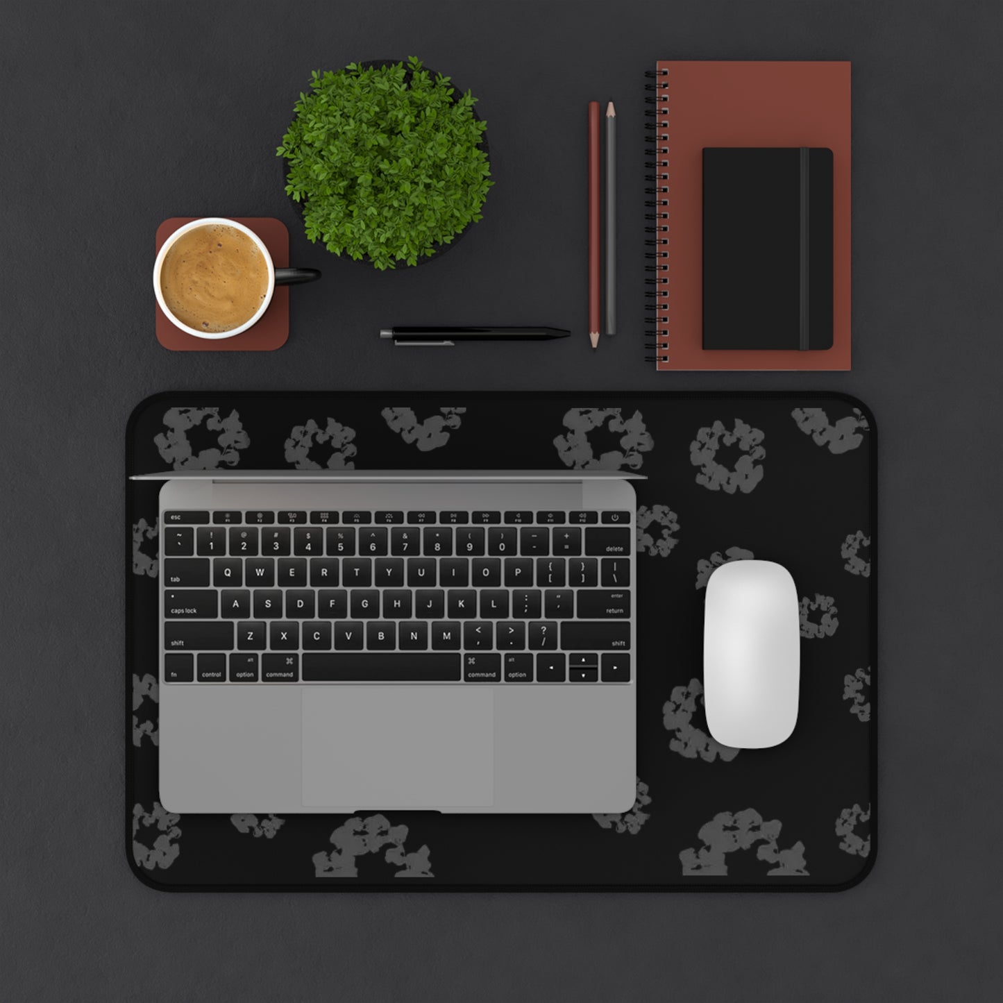 Charcoal Flower Print Desk Mat
